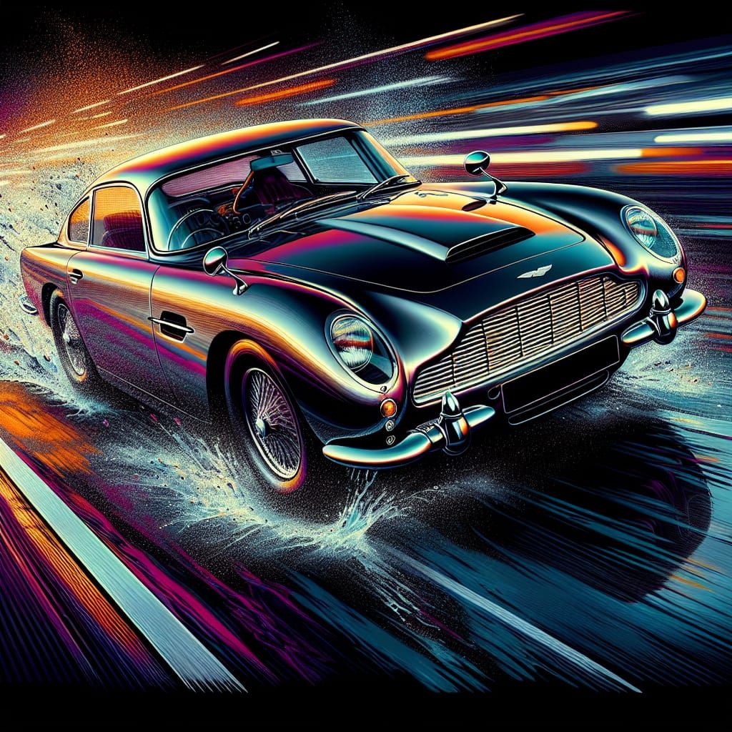 Aston Martin DB5 speeds down the highway