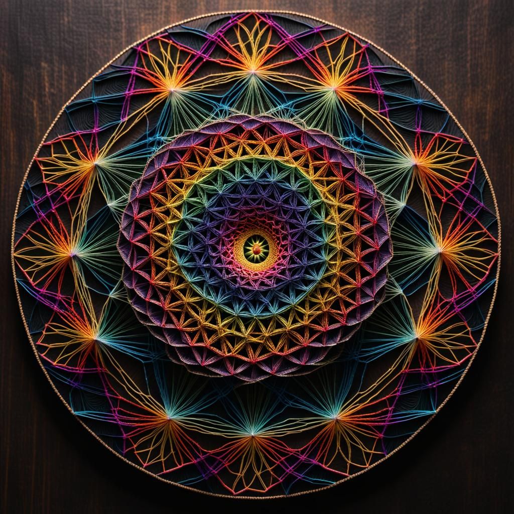 Photorealistic String Art Mandala with Bokeh