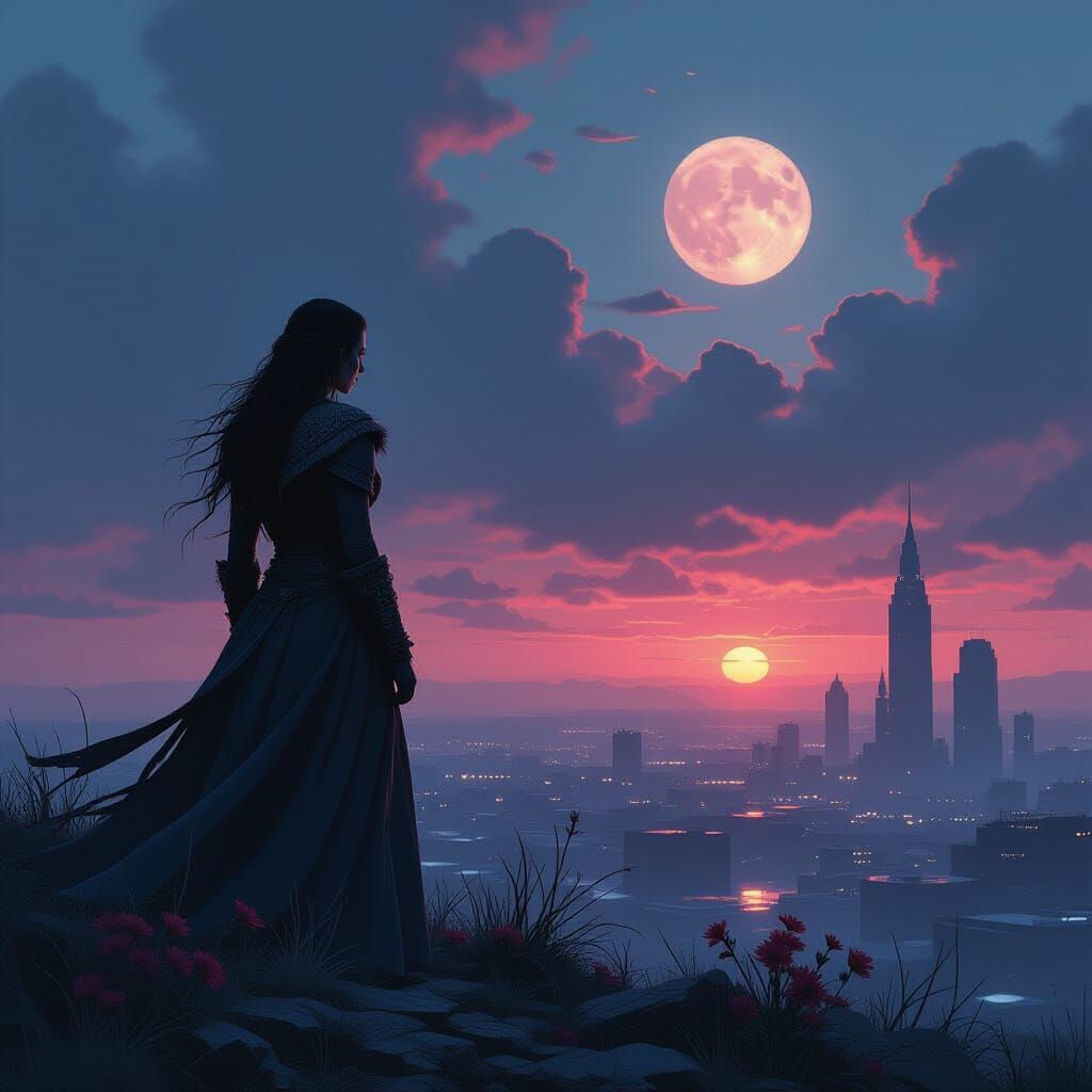 Norse Warrior on Alien World at Twilight