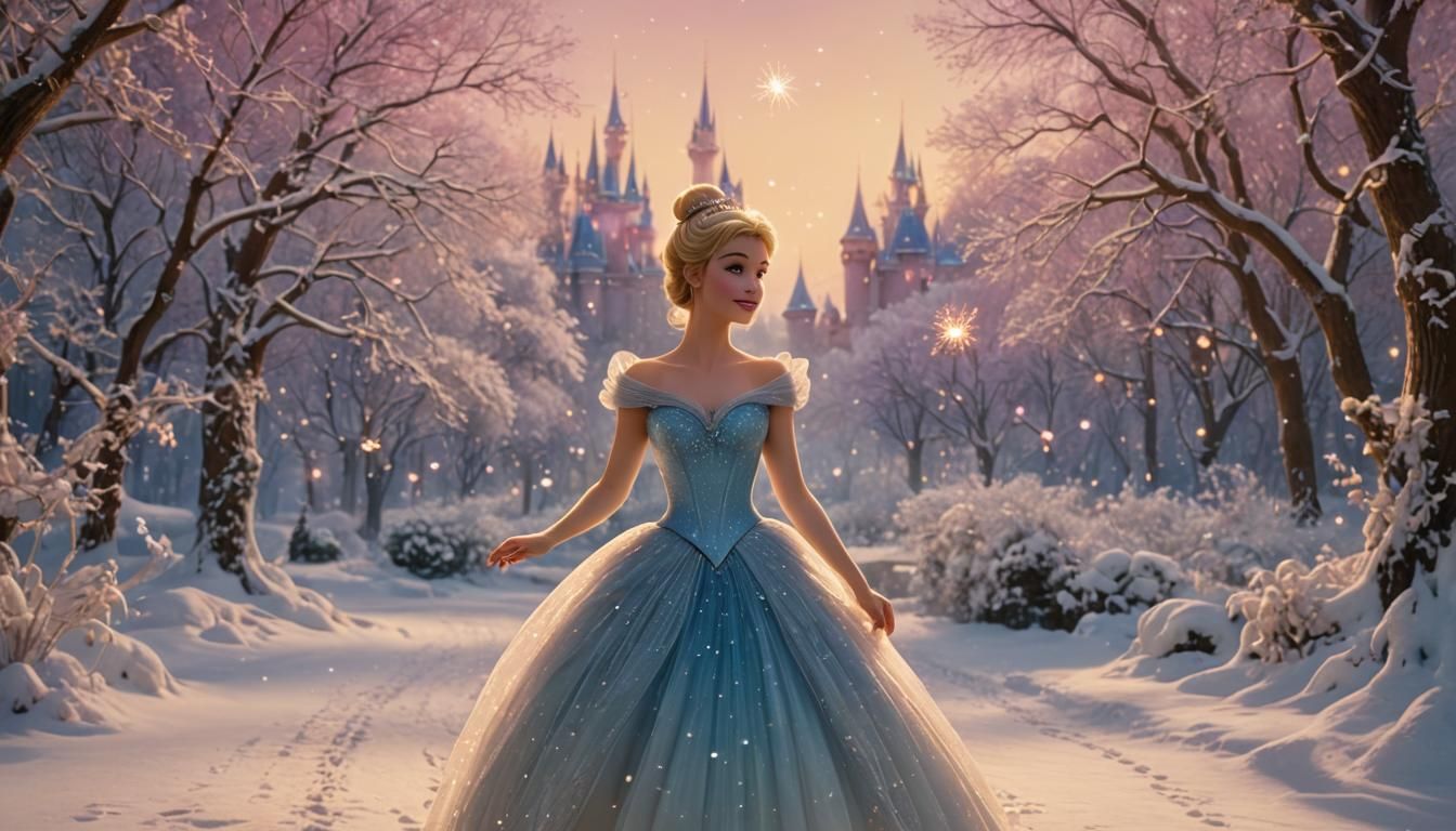 Cinderella in Snowy Disney Christmas Scene