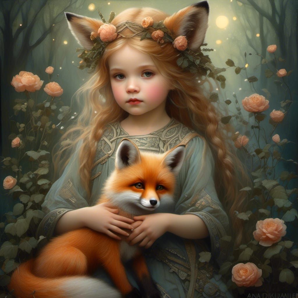 Toddler and Fox Celtic Knot Portrait