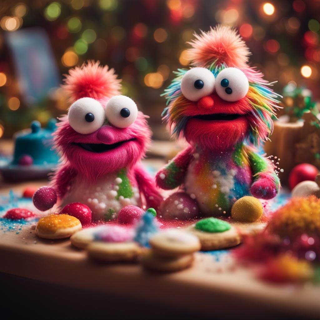 Christmas Muppets Making Cookies: Splatter Plush Art
