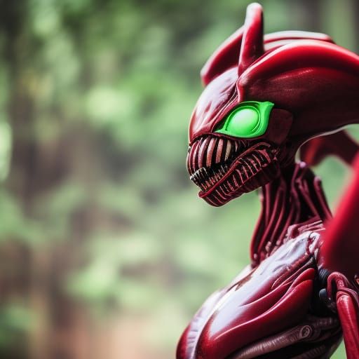 Striking Red Female Xenomorph Portrait