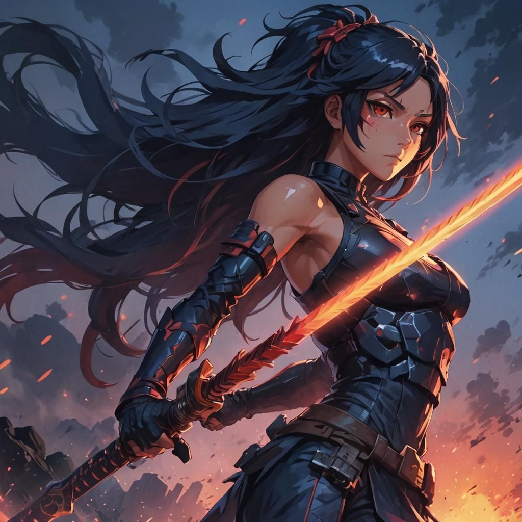 Anime Ninja Girl Portrait in Studio Trigger Style