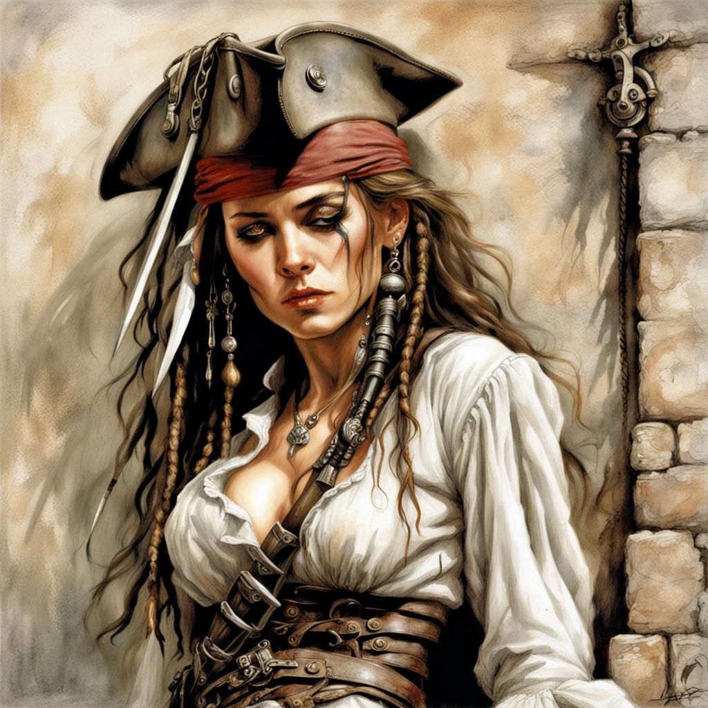 Female Pirate Captain Sleeping, in Luis Royo Style