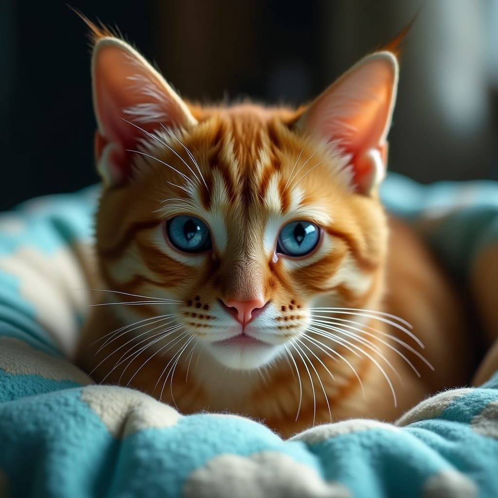 Ginger Tabby Cat with Piercing Blue Eyes