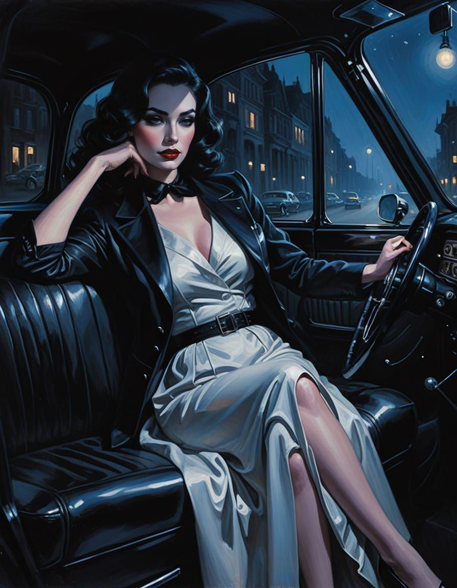 Mysterious Femme Fatale in a Cyberpunk Noir Night