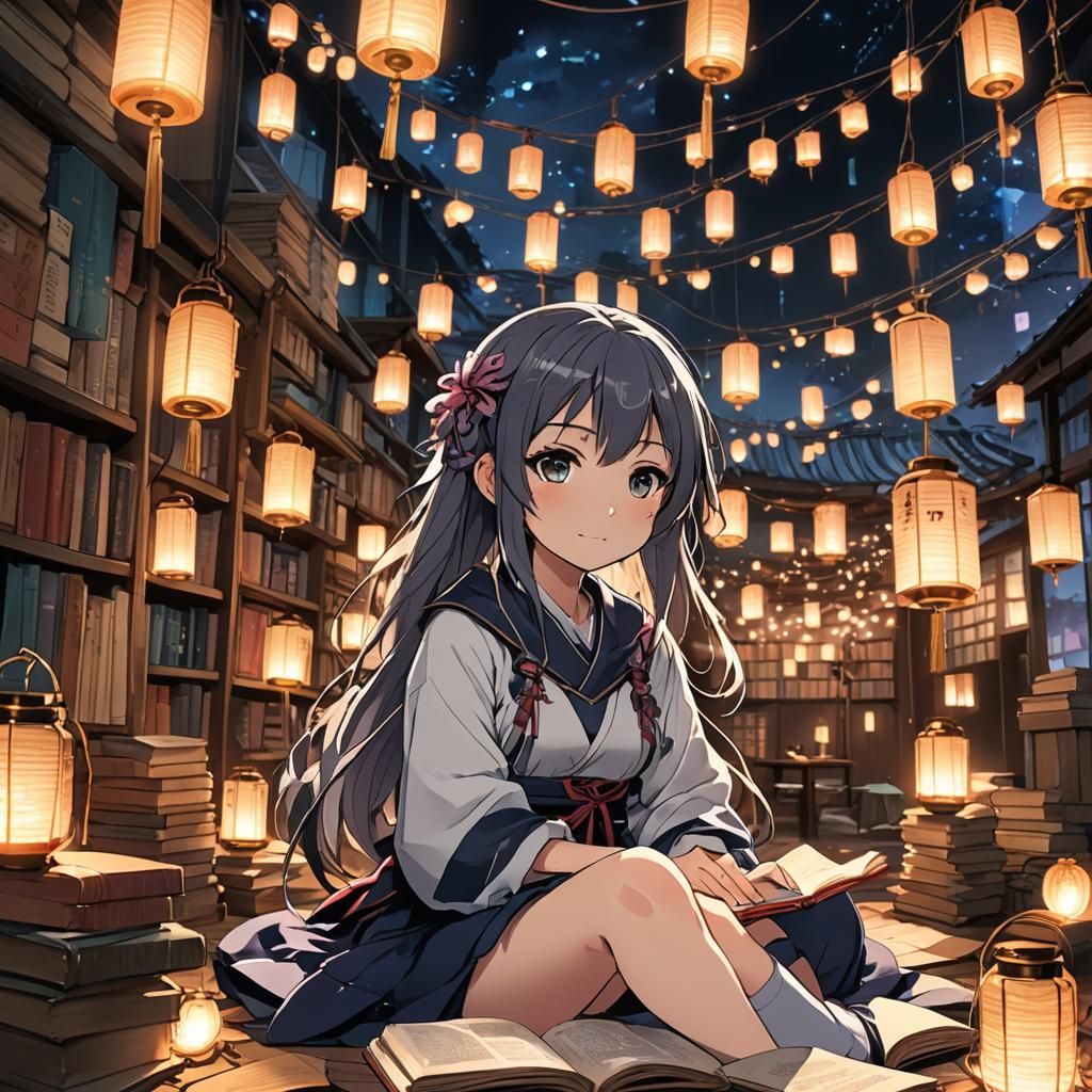 Banshee Girl Reading in Fantasy Anime Style