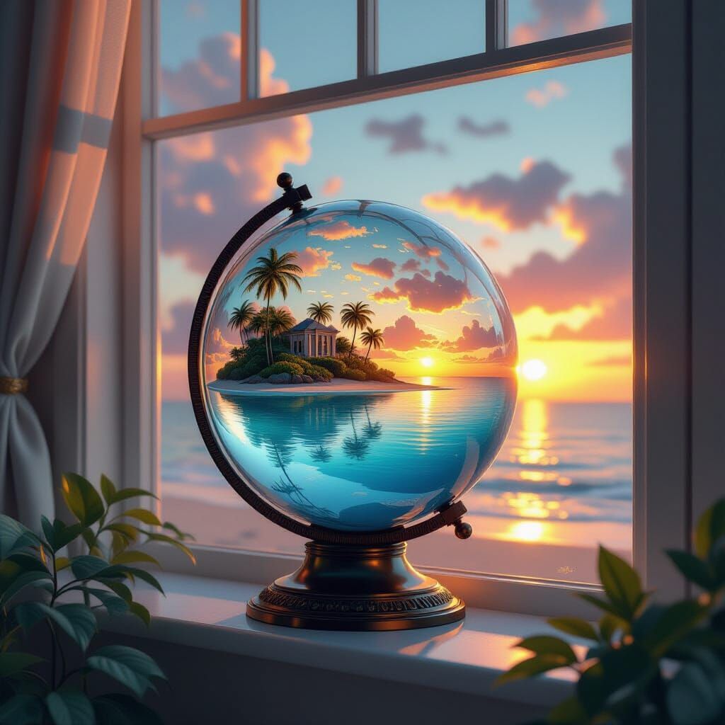 Island in a Globe Overlooking Sunset Beach, Concept Art