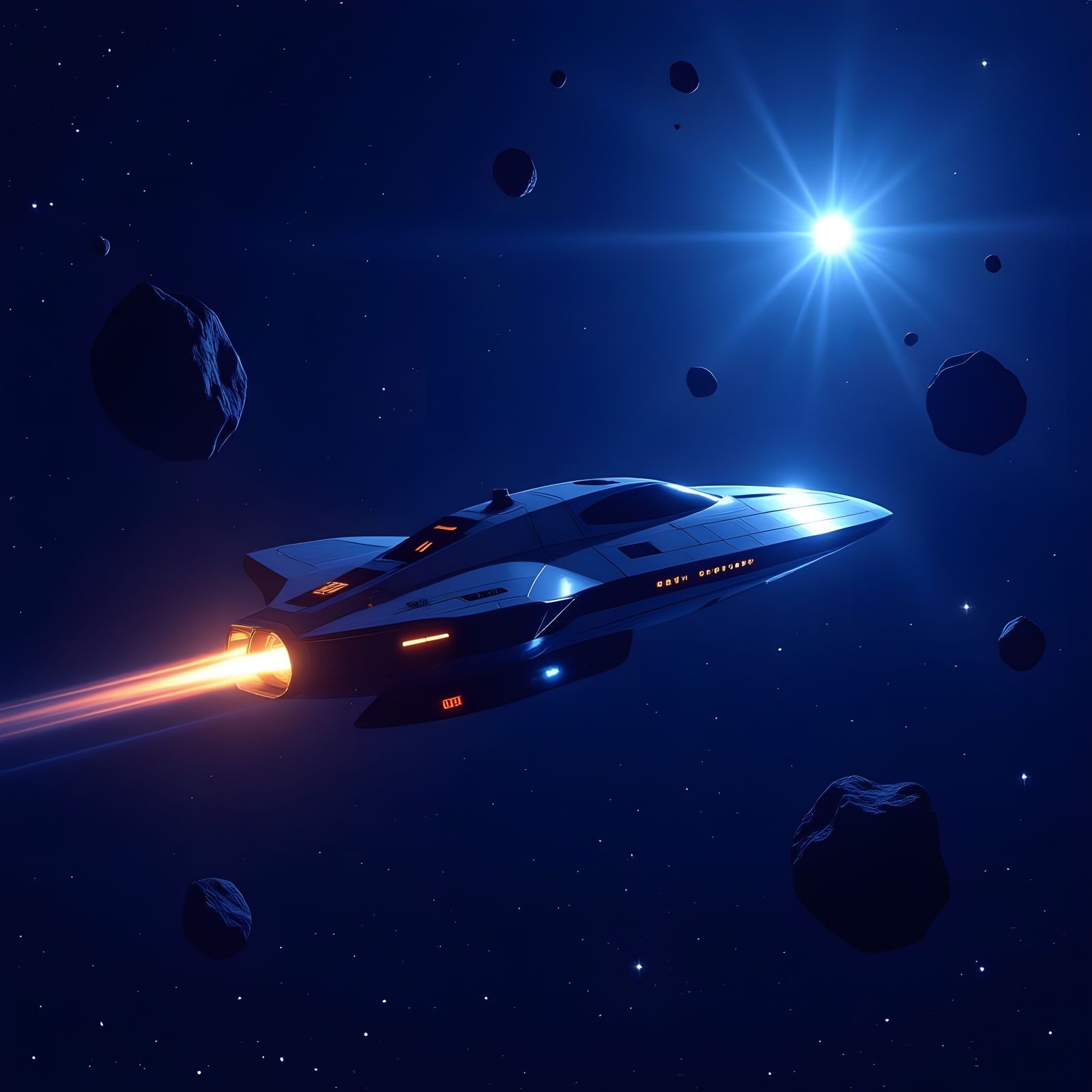 Rocinante Spaceship Navigates Asteroid Belt in Serene Space