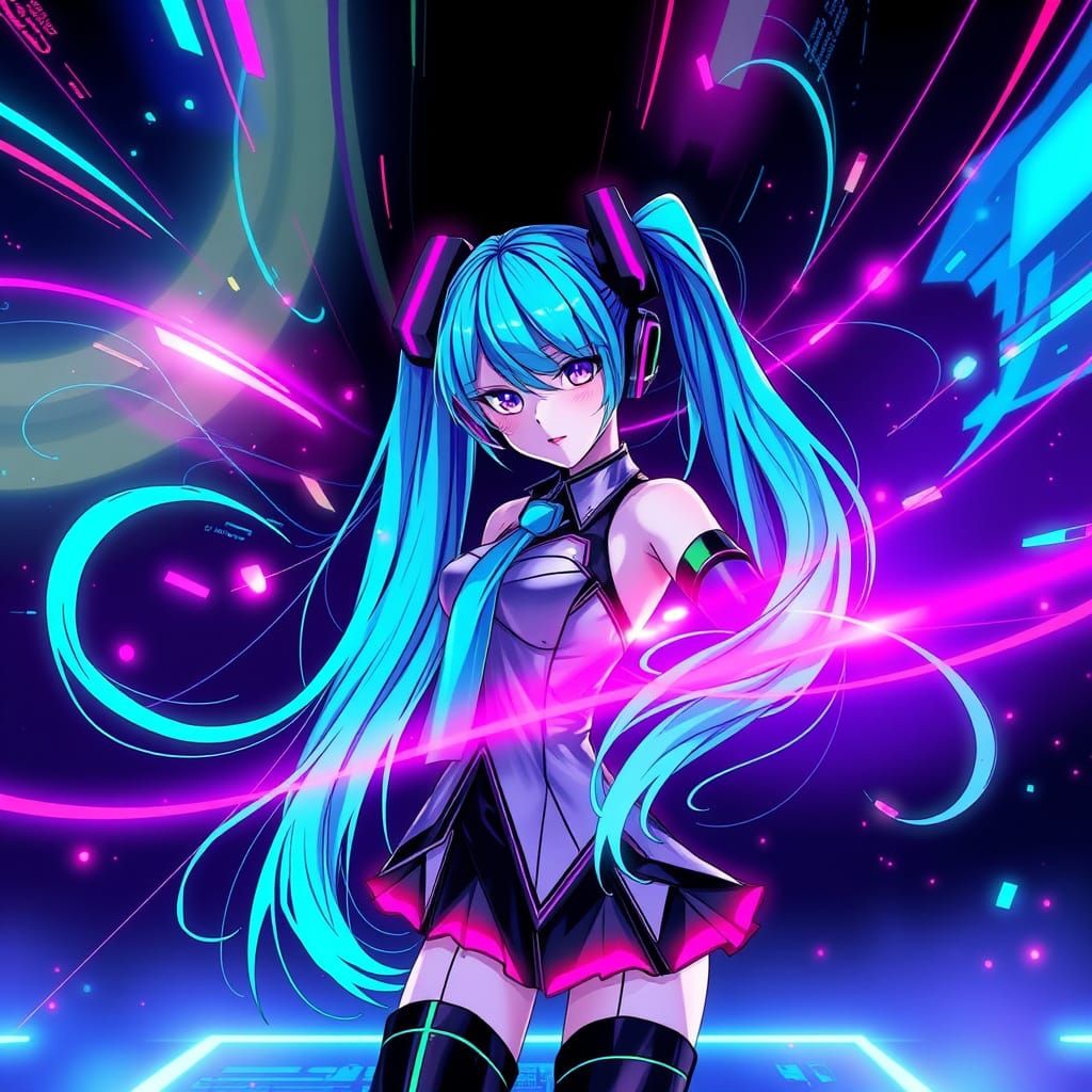 Hatsune Miku in Neon Cyberpunk Dreamscape