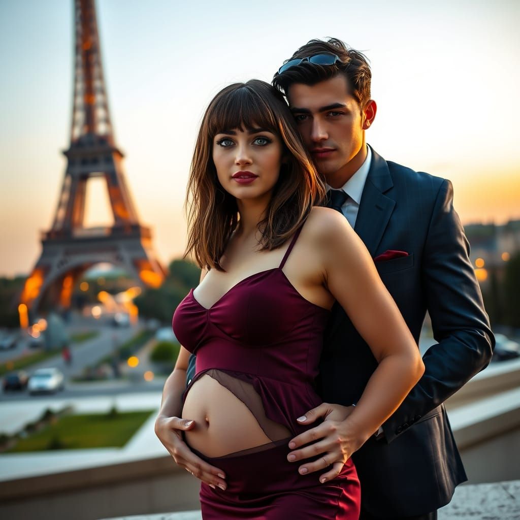 Eiffel Tower Couple: Parisian Romance at Golden Hour