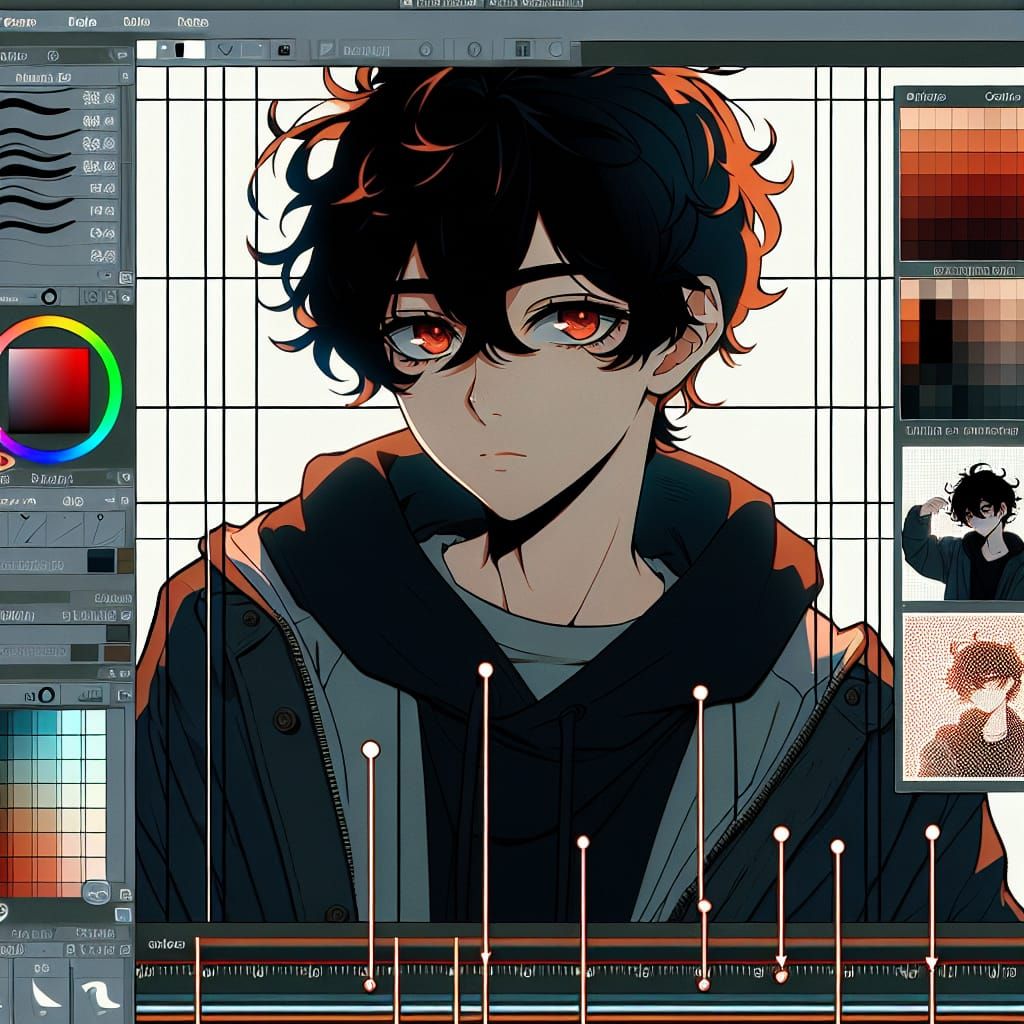 Anime Boy with Curly Hair in Manga Style