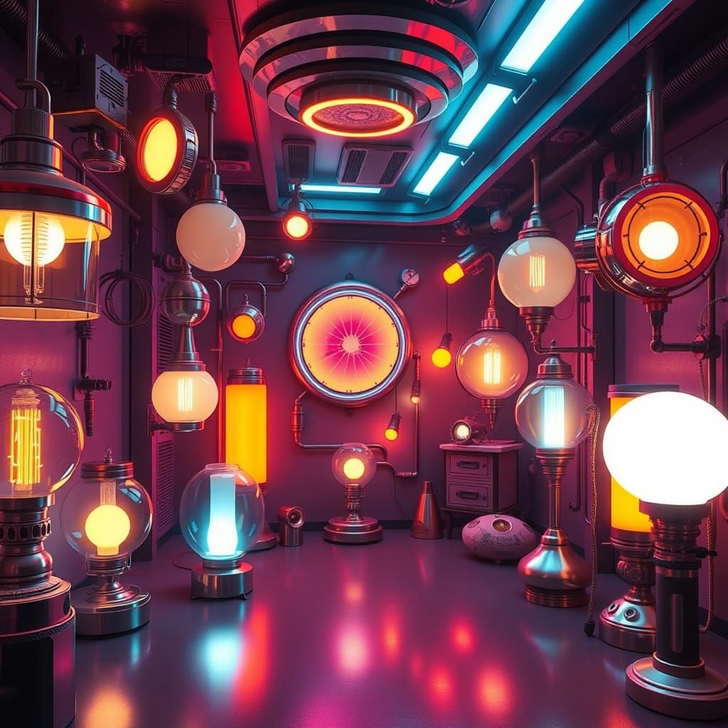 Futuristic Room with Unconventional Lamps in Retro-Futurism ...