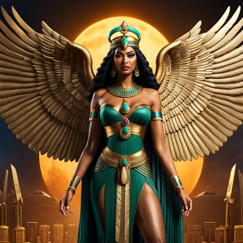 Egyptian Goddess Isis with Angel Wings in Matte Painting