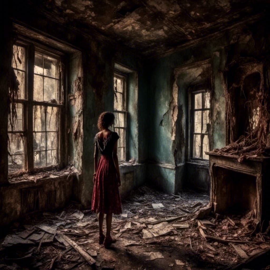 Mysterious Figure in Grimy Room as Impasto Painting