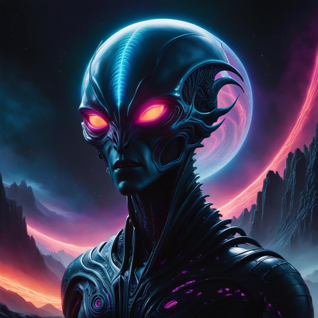 Hyperrealistic Alien Face with Neon Markings