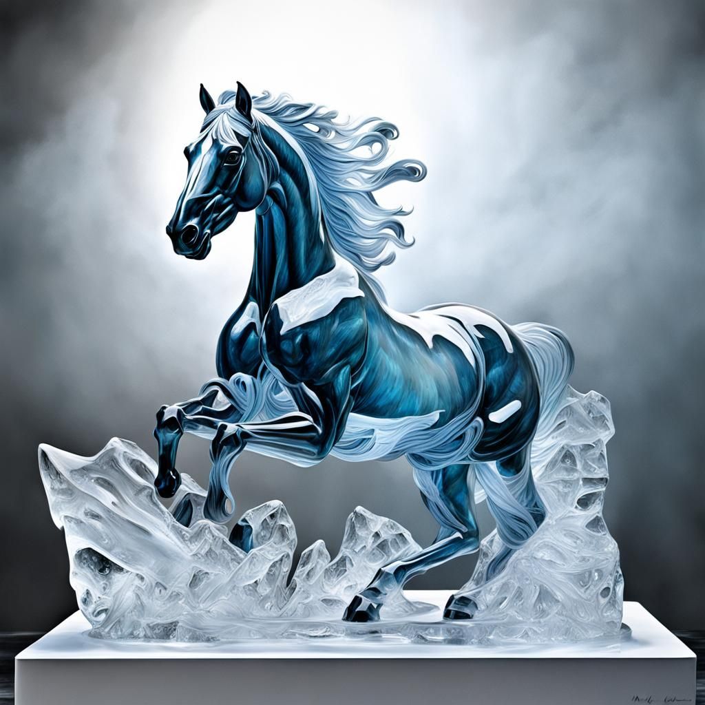 Hyperrealistic Ice Horse Sculpture by McKay in 8K