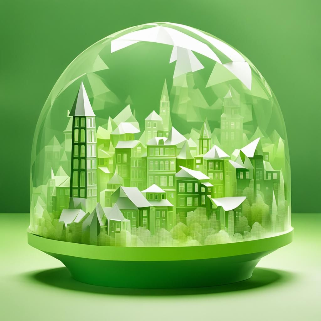 Abstract Townscape in Glass Dome with Green Light