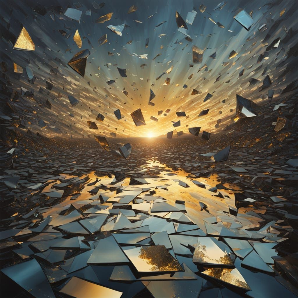 Surreal Fractured Landscape with Shard Reflections