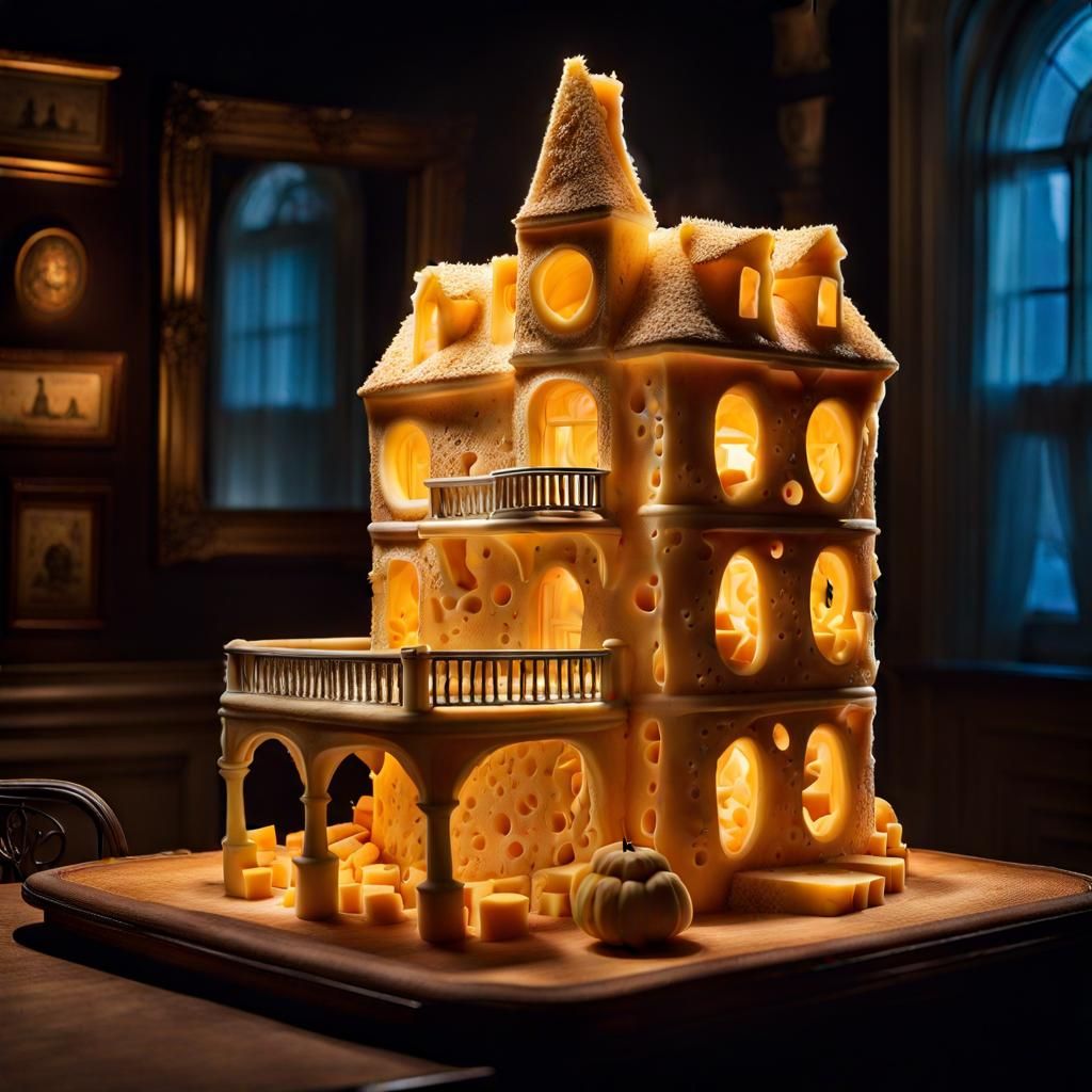 Eerie Haunted Swiss Cheese Mansion: Food Photography