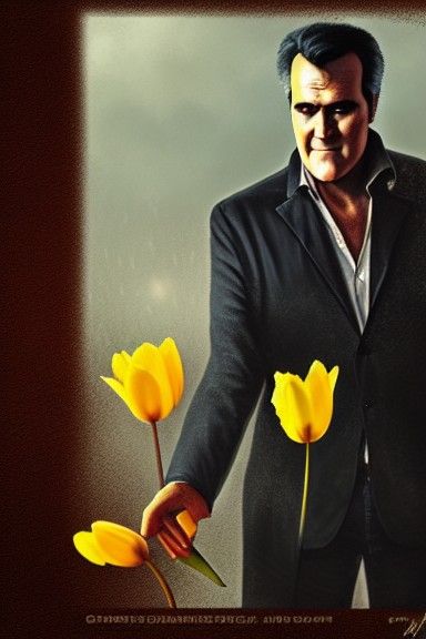 Sinister Bruce Campbell with Tulips