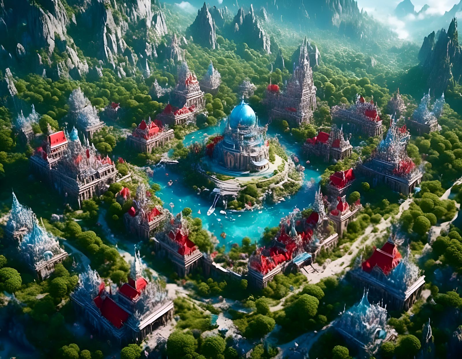 3D Map of City Square With Marble Statues