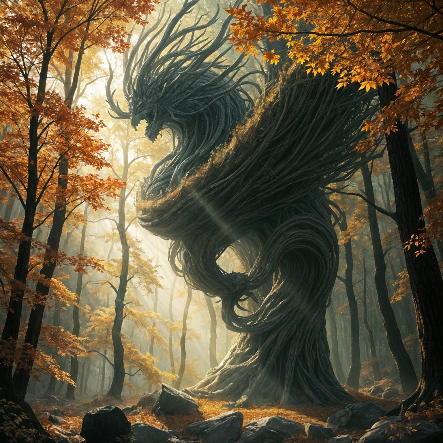 Epic Autumn Fantasy Scene in Vibrant, Hyperdetailed Style