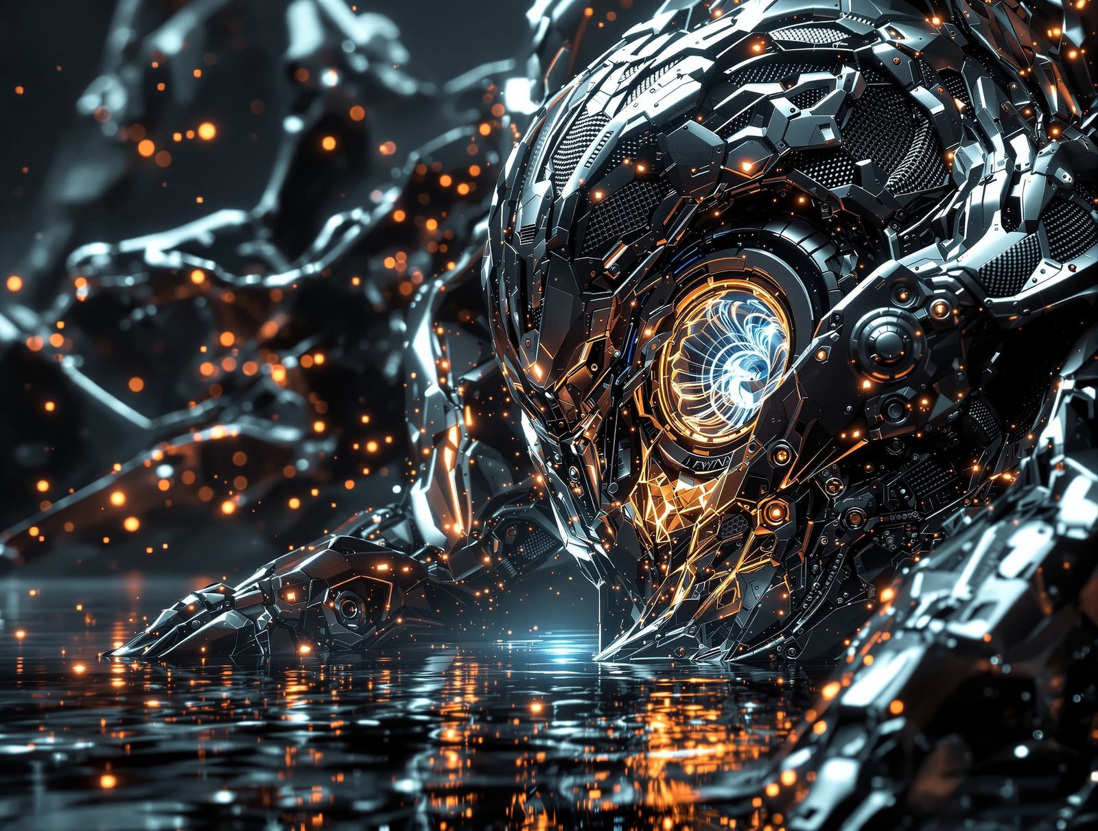 Intricate Sci-Fi Mech with Fractal Patterns