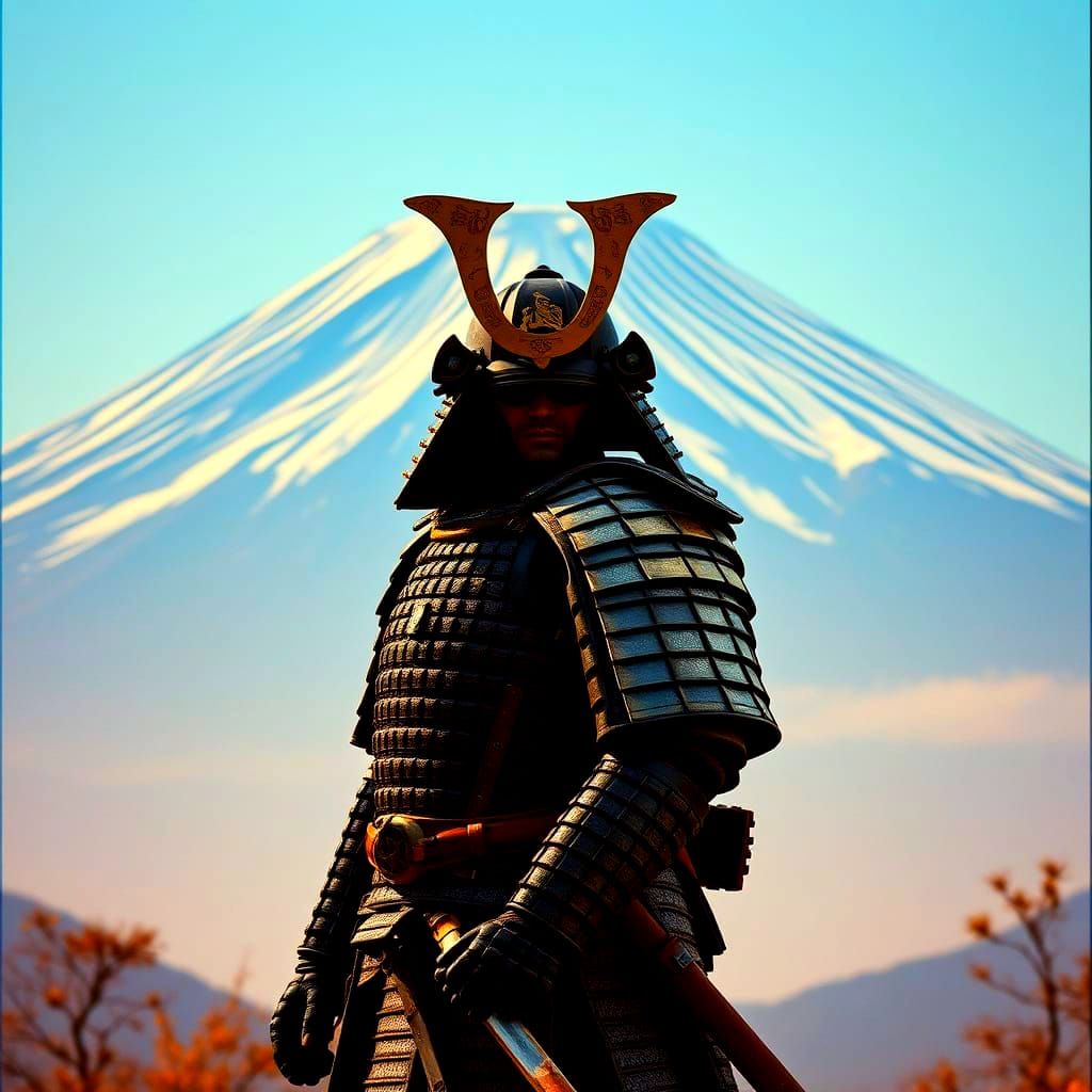 Epic Samurai Stands Before Majestic Mount Fuji in Cinematic ...