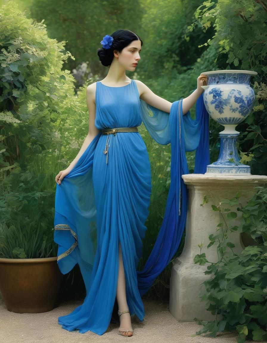 Woman in Garden, Art Nouveau and Academic Style