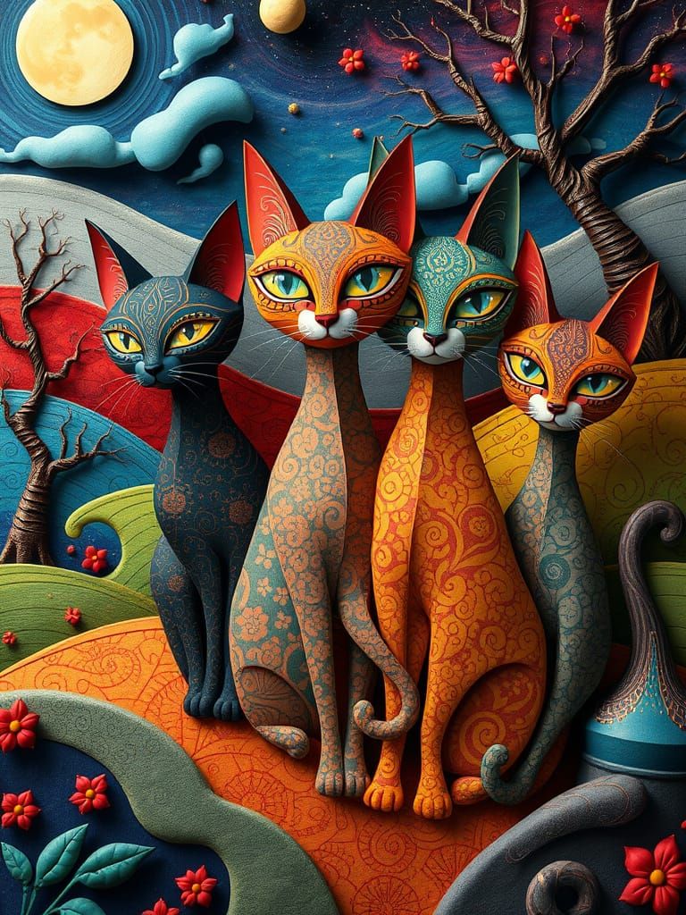 Abstract decorative cats