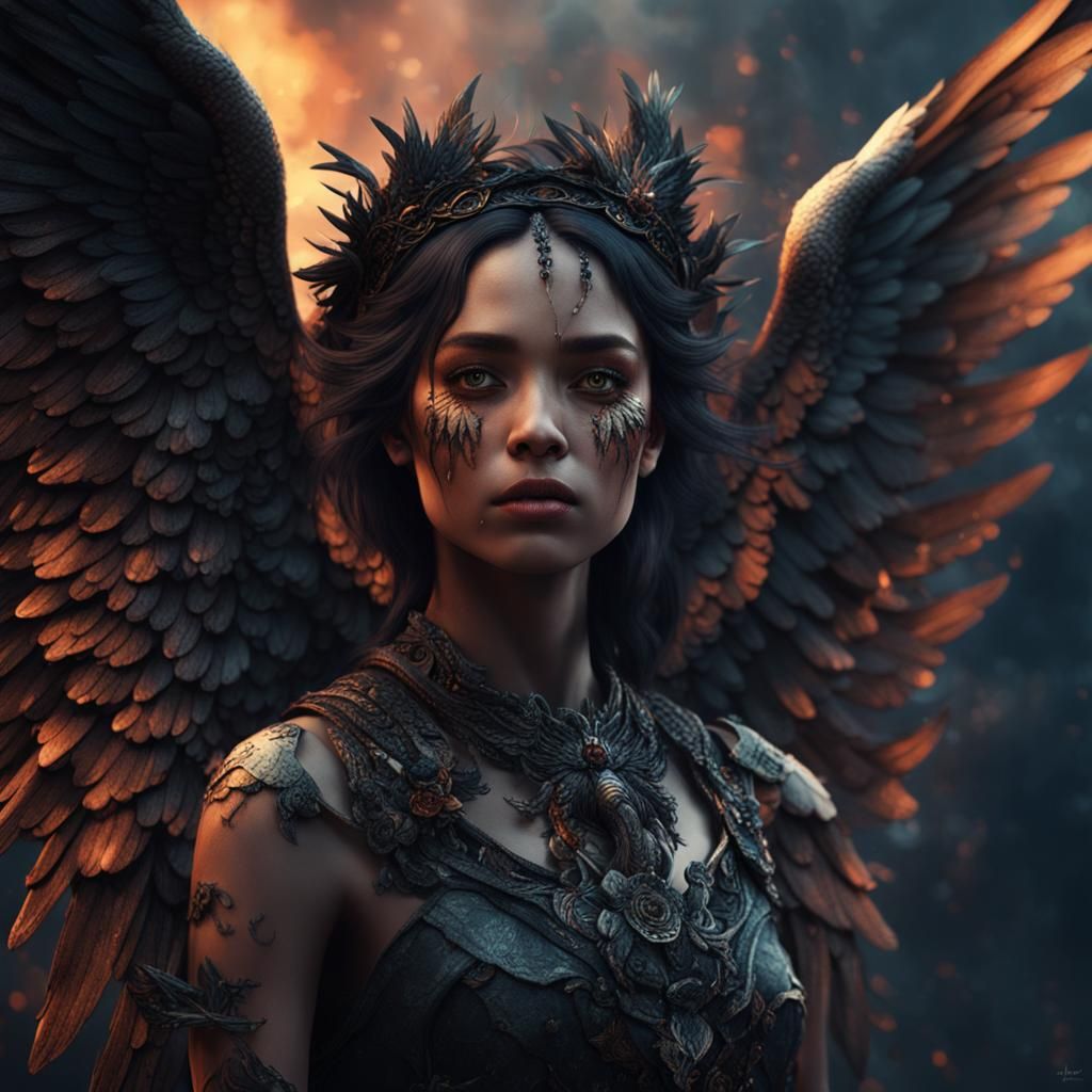 Grunge Angel with Broken Heart in Detailed Painting