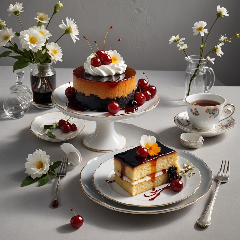 Elegant Dessert Still Life with Black Tea