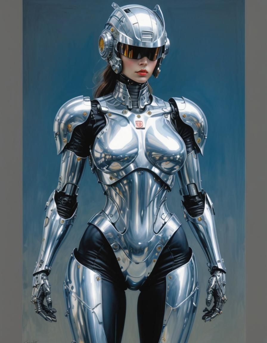 Chrome Gynoid in Power Armor: 80s Sorayama Style