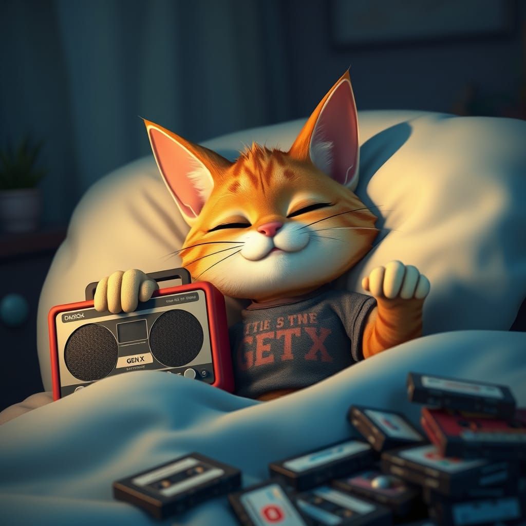 Gen X Cat Listens to Music as 3D Rendered Art
