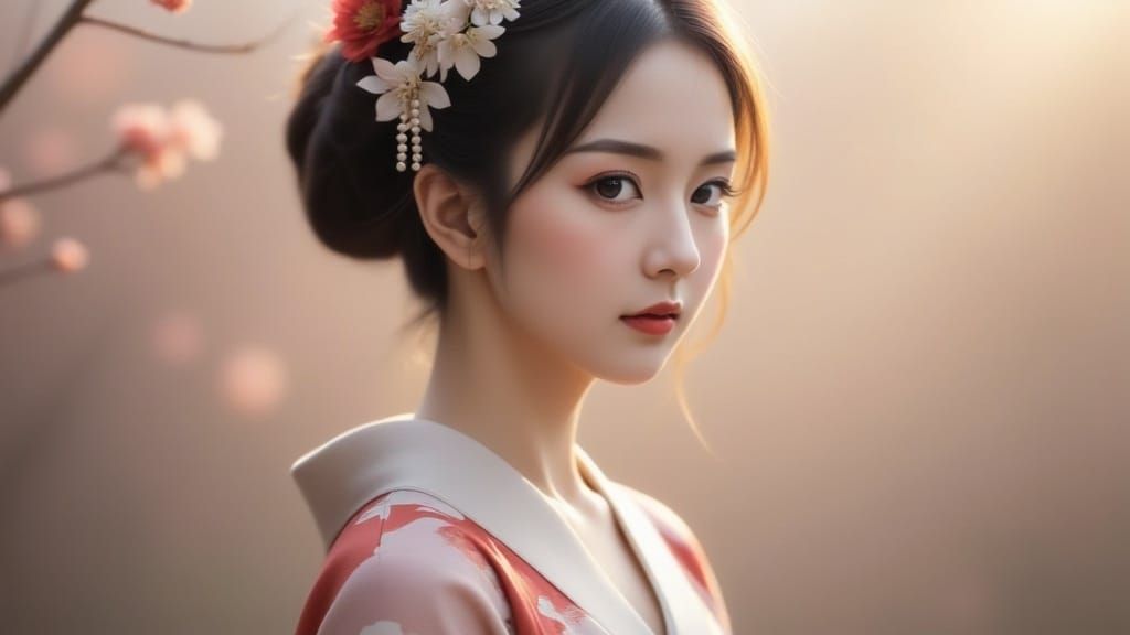 Elegant Geisha in Traditional Kimono Fine Art Photography
