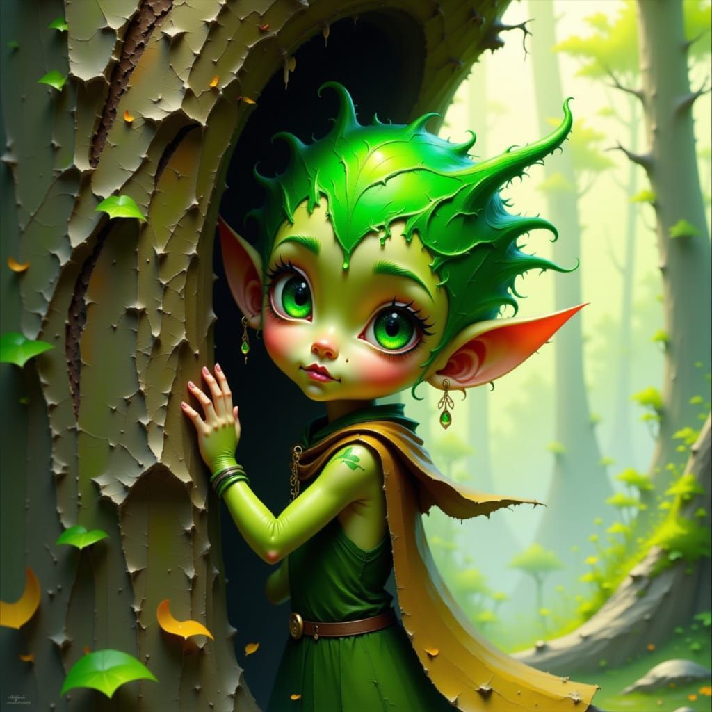 Elf-like Being with Iridescent Skin in Realistic Style