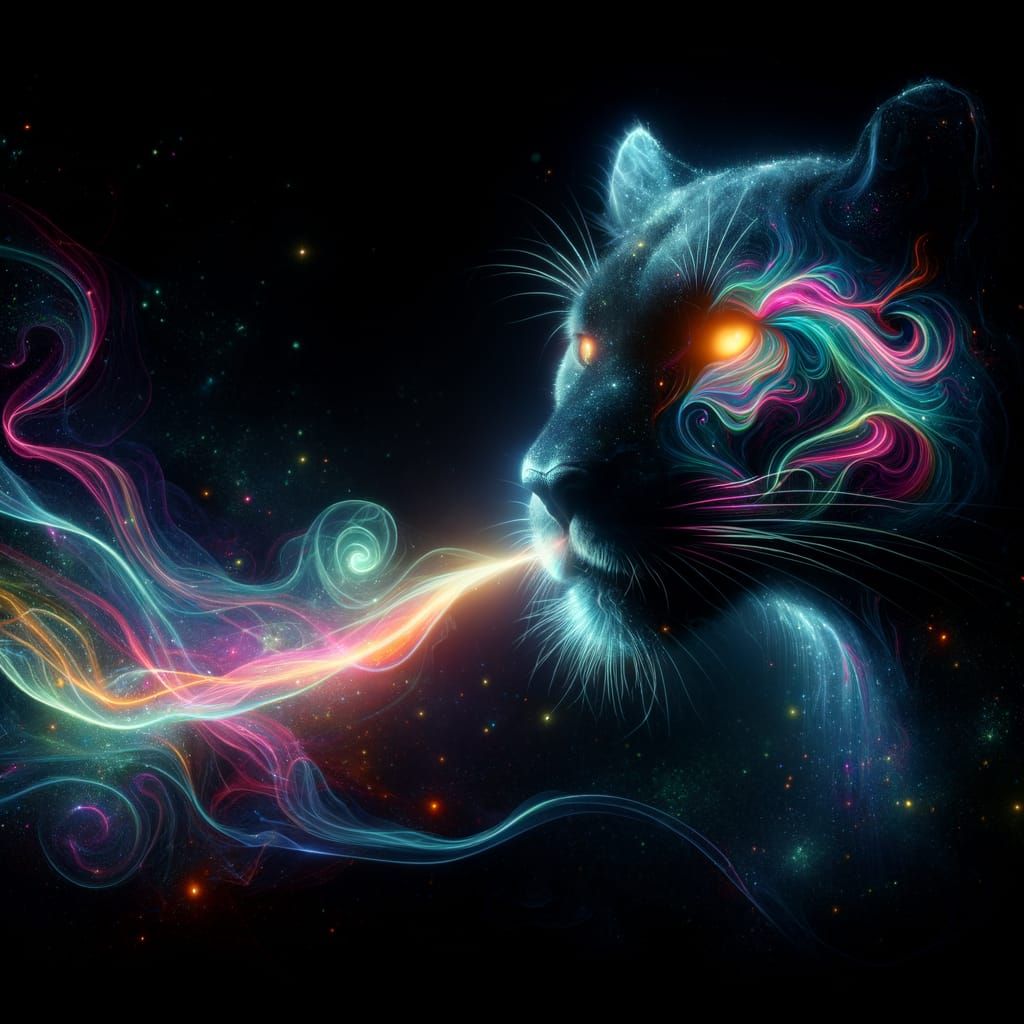 Neon Panther in the Mist of a Cyberpunk Night