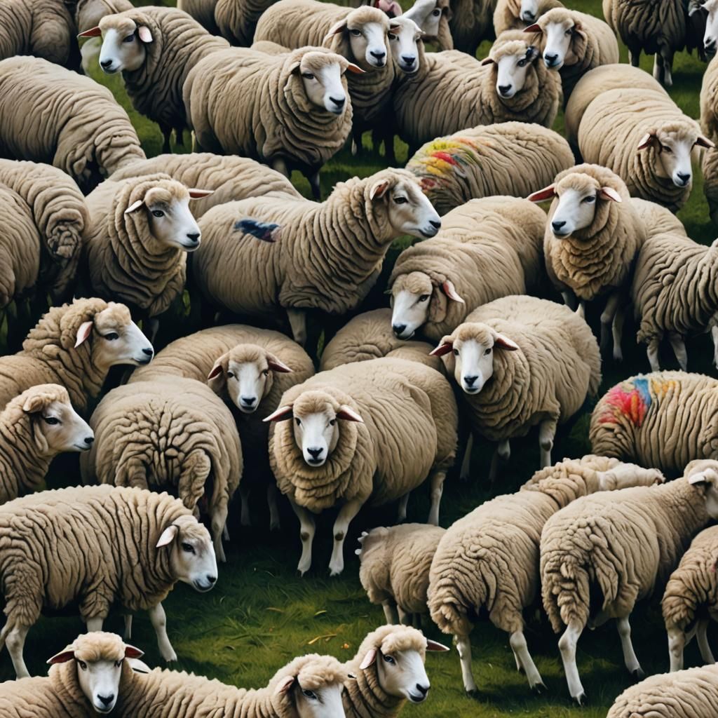 Hyperrealistic Sheep Doing Push-Ups in Double Exposure