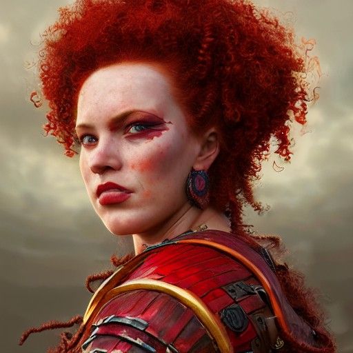 Warrior Woman with Red Hair in Detailed Portrait
