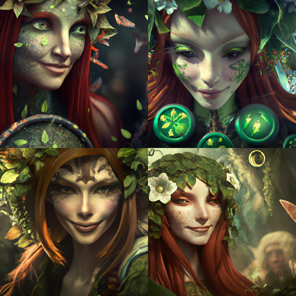 Poison Ivy as Summer Elf Druid: Photorealistic Portrait