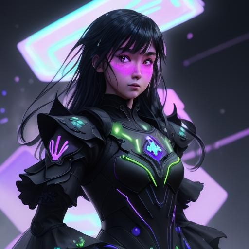 Holographic Honeycomb Dress in Neon Anime Art