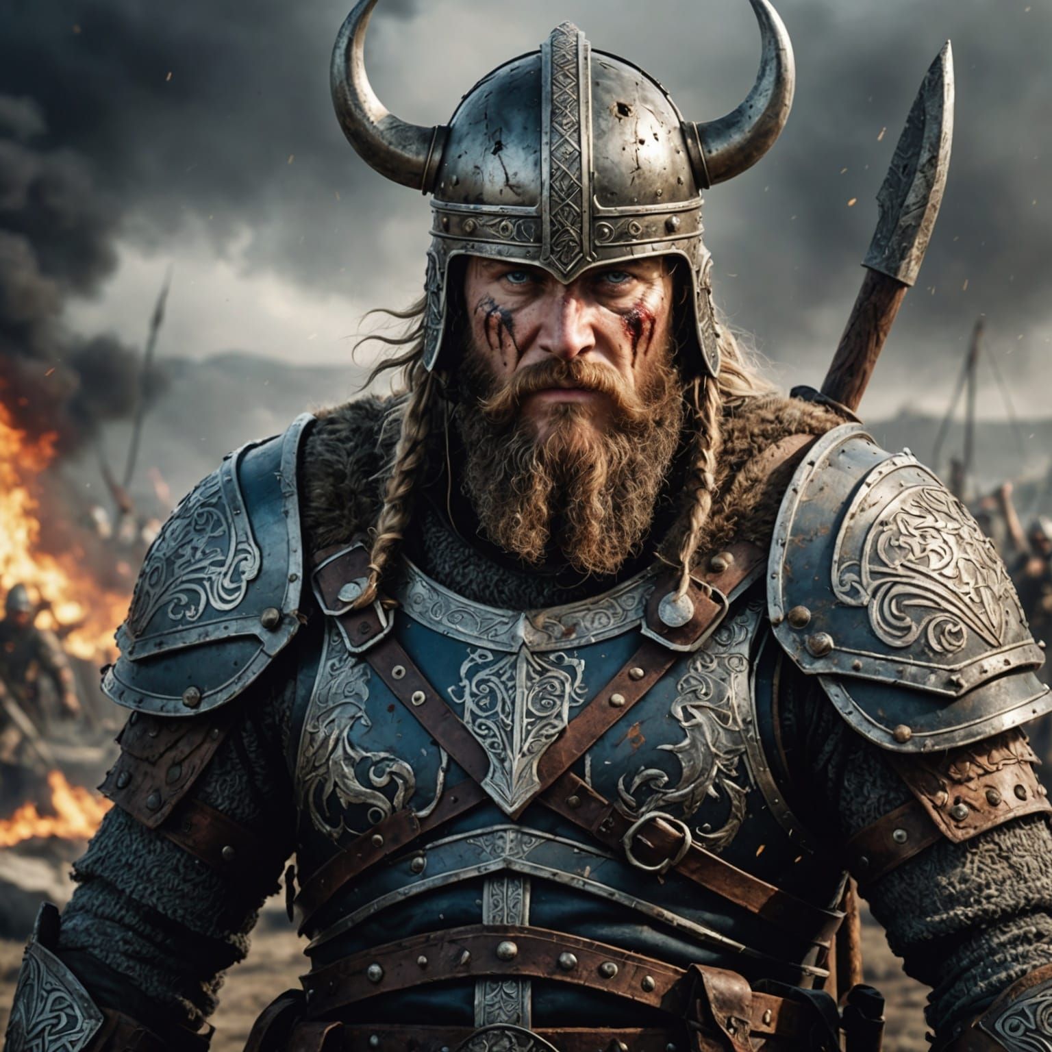 Viking Warrior Battlefield Artwork in Hyperrealism Style