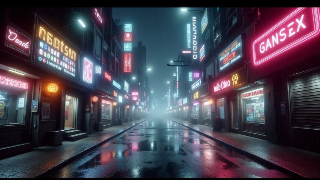 Cyberpunk City Nightscape in Rain