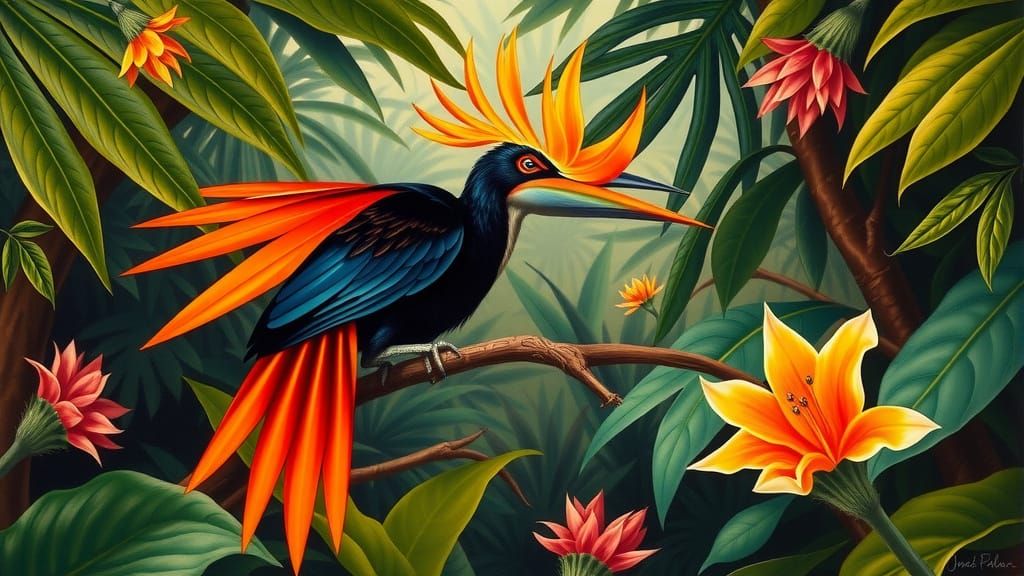 Ornately Plumed Bird of Paradise in Rainforest