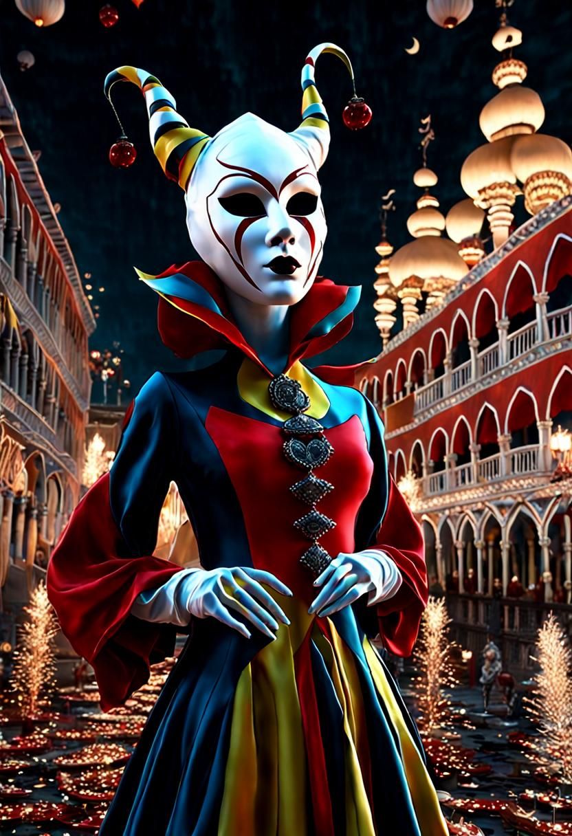 Eerie Venetian Carnival with Ghostly Harlequin Figures