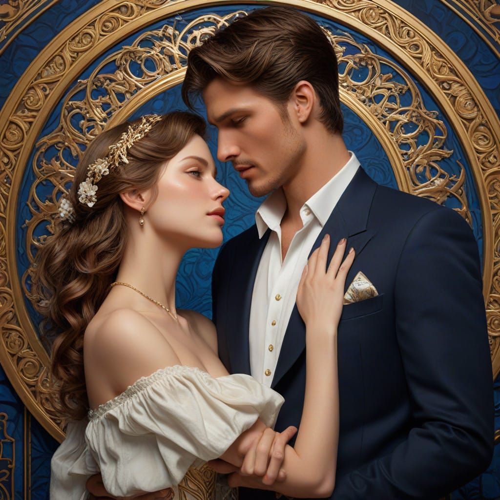 Ethereal Art Nouveau Lovers, Triadic Colors, 8K Resolution