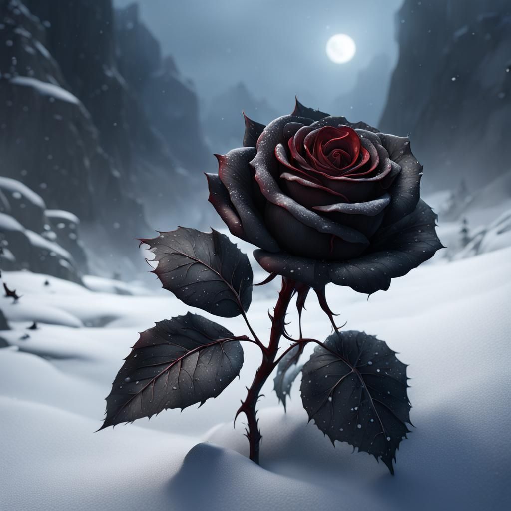 Black Rose in Snow, Detailed Matte Painting