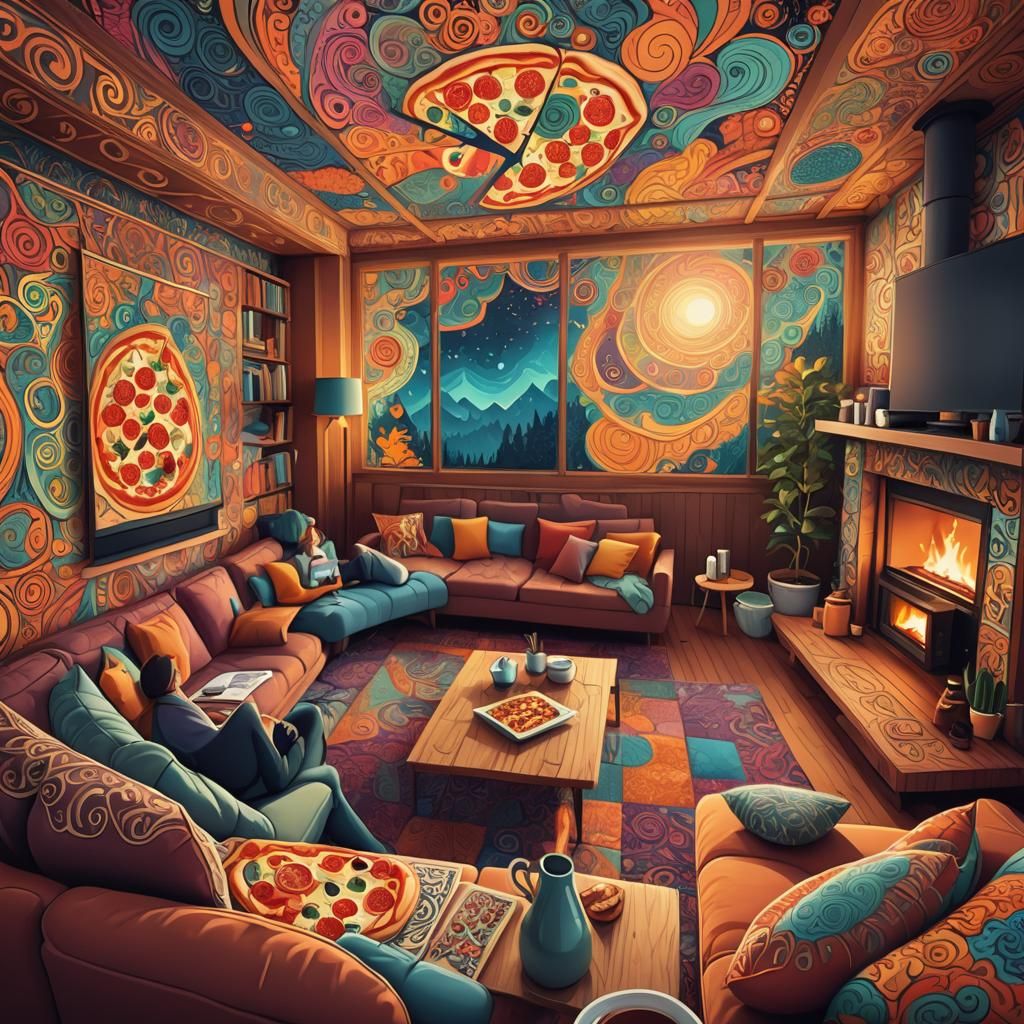 Cozy Digital Illustration of Relaxing Evening at Home